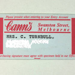Front of store card with personal address obscured