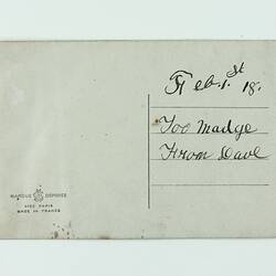 Back of hand-written postcard.