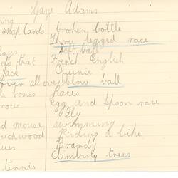 Document - Gaye Adams, to Dorothy Howard, List of Games, 1955