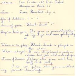 Document - Leona Howlett, Addressed to Dorothy Howard, Description of Marble Game 'Black-Track', 1954-1955