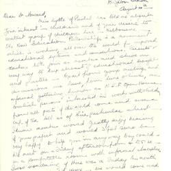 Letter - Nancy Sherrard, to Dorothy Howard, Invitation to Speak to the New Education Fellowship Members, 4 Aug 1954