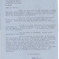 Letter - George Browne, to Dorothy Howard, Discussion About Dr Howard's Publication & Professor Browne's Retirement, 9 Jan 1956