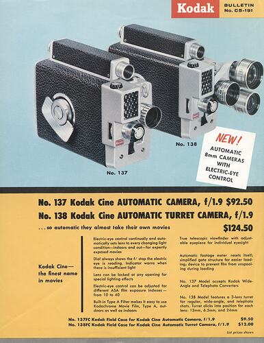 Printed text and colour photograph of cameras.