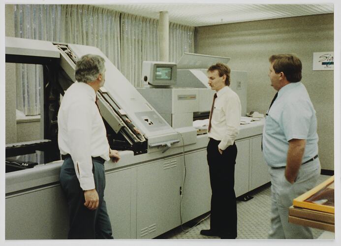 Kodak Australasia Pty Ltd, Staff with Large Format Colour Proofer, Technical Centre, Coburg, 1986-1987