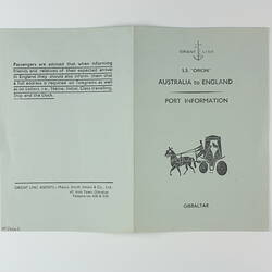 Booklet - 'Gibraltar',  S.S. Orion, Orient Line, 31 Jan 1956