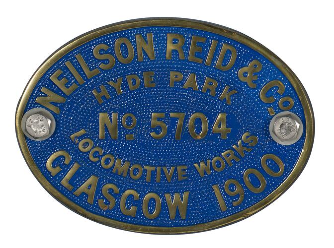 Locomotive Builders Plate - Neilson Reid & Co., 1900