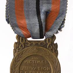 Medal - Victims of the Invasion Medal  -Medaille des Victimes de l'Invasion- , France, 1921 - Reverse