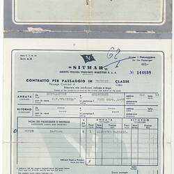 Passenger Ticket - MV Fairsea, Sitmar Lines, issued to Barbara Woods, 1957