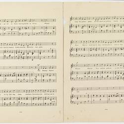 Double page printed music sheet. Page 6 and 7.