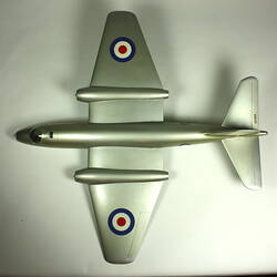 Silver model aeroplane. Top view.