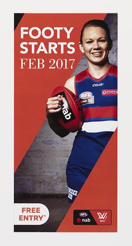 Flyer with female footballer, orange background.