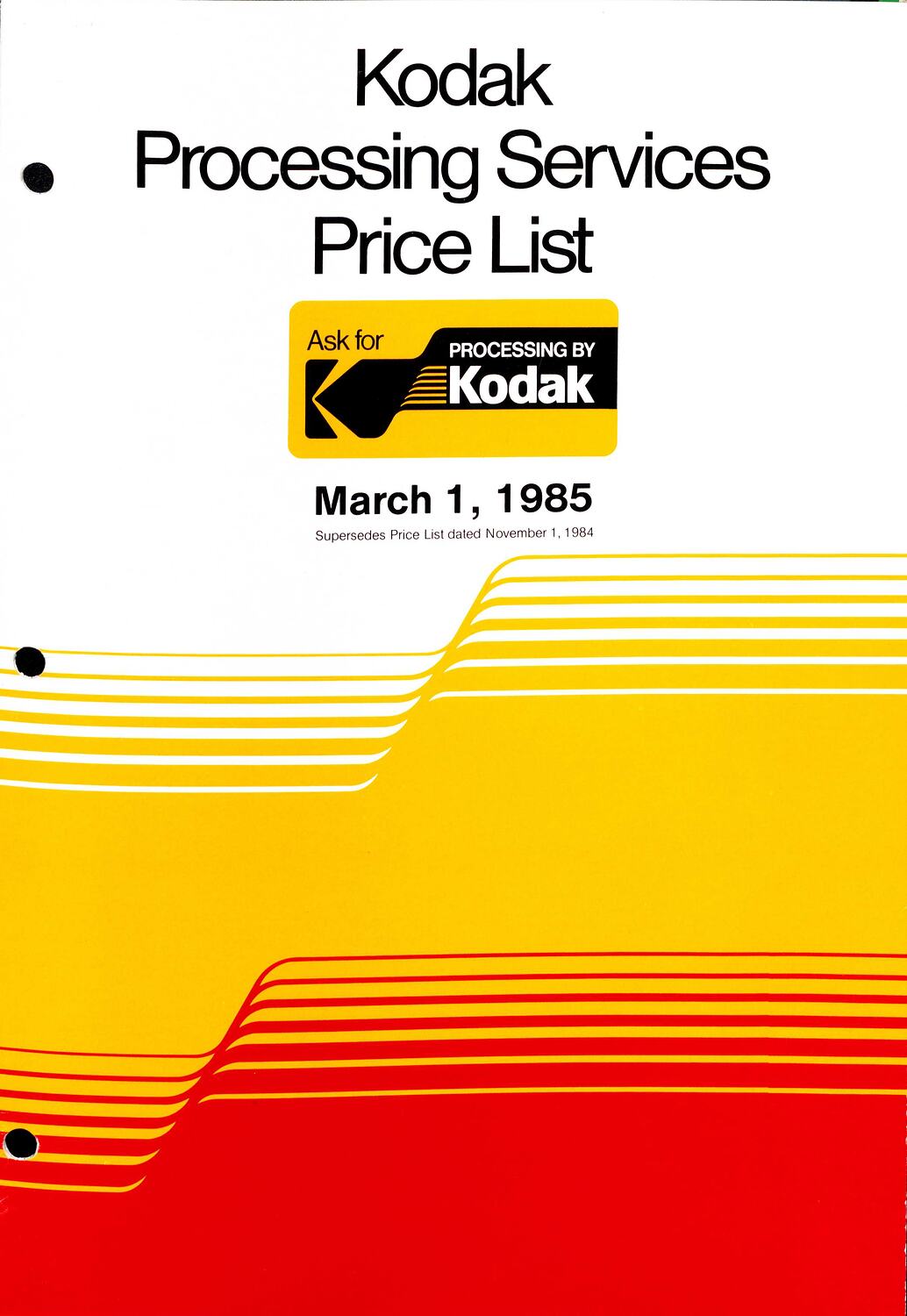Price List Kodak Australasia Pty Ltd, 'Kodak Processing Services