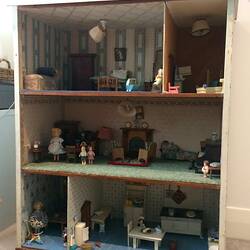 Inside two-storied doll's house.