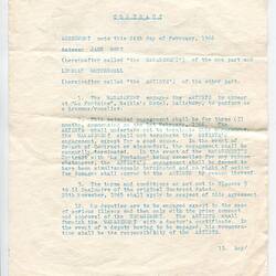 Contract - Musical Employment, Lindsay Motherwell, Jack Dent, Meikles Hotel, Rhodesia, 24 Feb 1966