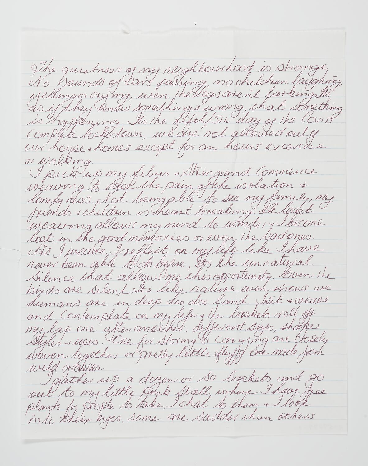 Diary Entry COVID19 Basket Weaving during Lockdown, Aunty Jennine