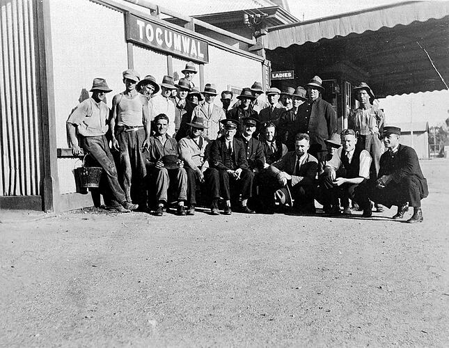 Station staff and other railway workers, Tocumwal Station, circa 1930.