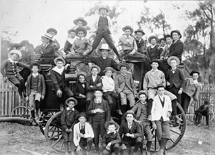[Altar boys at a church picnic, Bendigo, about 1900.]