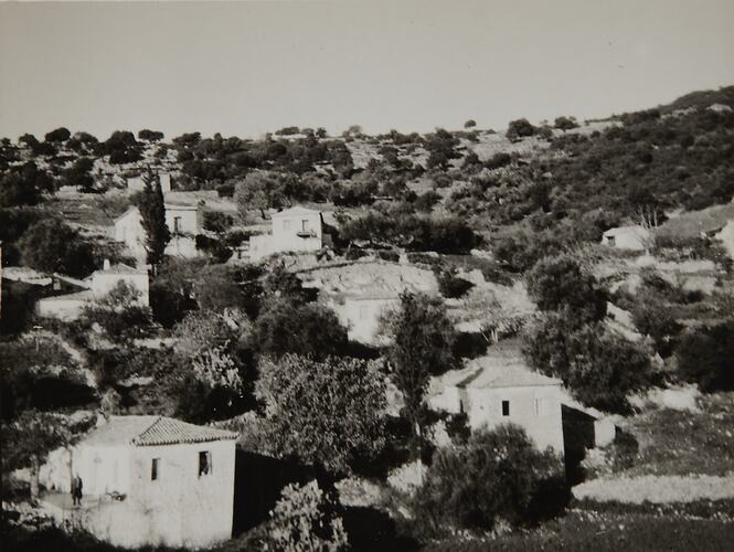 View of village on hillside.