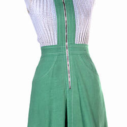 Dress - Prue Acton, Lime Linen & Cream Knit, 1969