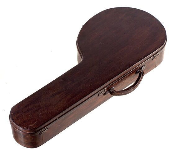 Closed wooden mandolin case.