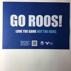 Blue poster with white and pale blue printed text.