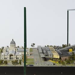 Model of Melbourne Museum, Royal Exhibition Building and Carlton Gardens. View from west.