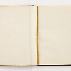 Open book with off white ruled pages. Handwritten numbers on left page.