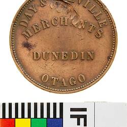 Token - 1 Penny, Day & Mieville, Merchants, Dunedin, Otago, New Zealand, 1857