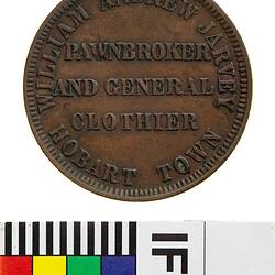 Token - 1 Penny, William Andrew Jarvey, Pawnbroker, Hobart, Tasmania, Australia, circa 1860