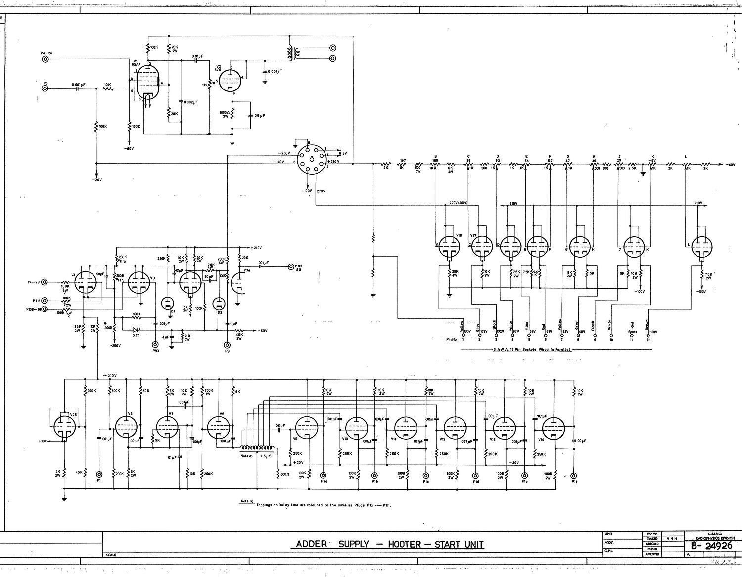 Schematic Diagram - CSIRAC Computer, 'Adder Supply Hooter Start Unit ...