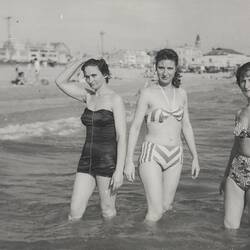 Digital Photograph - Athanasia Papageorgiou & Her Sisters Wading At Sea, Albert Park Beach, late 1950s