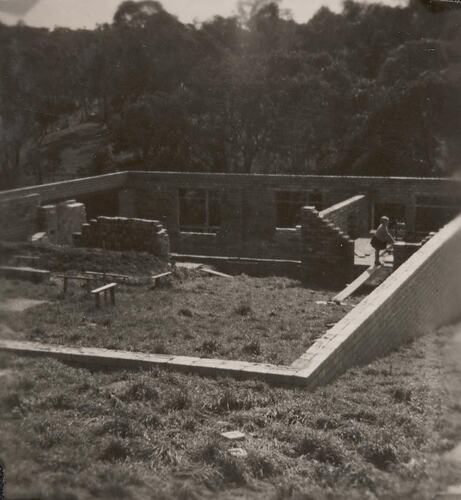Digital Photograph - View of Footings, Foundation & Garage of House Building Site, Greensborough, circa 1958