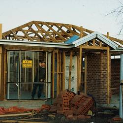 Digital Photograph - Wooden Frame & Windows of New A.V. Jennings 'Ironbark' House, Westmeadows, 1994
