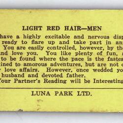 Card - Fortune Telling, Luna Park, circa 1940-1945