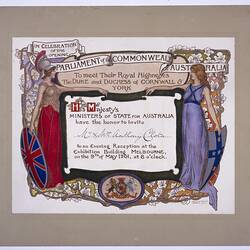 Invitation - Reception for Duke & Duchess of Cornwall, Federation Celebrations, 1901