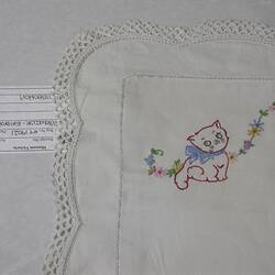 Pillowcase - Embroidered, White cotton, circa 1950s
