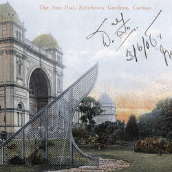 Postcard - The Sun Dial, Exhibition Building, Melbourne, circa 1908, Obverse