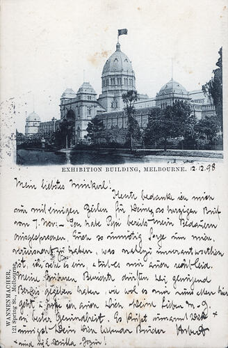 Postcard - Southern Facade, Exhibition Building, Wannenmacher, Melbourne, circa 1898