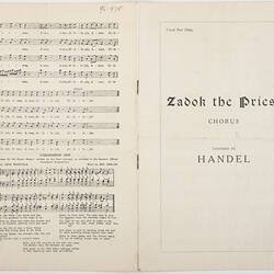 Music Leaflet - 'Zadok the Priest', Coronation Choral Festival, King George VI, 1937