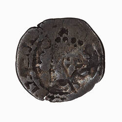 Coin, round, worn crowned bust of the King facing with a lis on bust(?); text illegible.