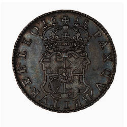 Pattern Coin, round, Crowned shield quartered with the cross of St George, St. Andrew and Irish harp.