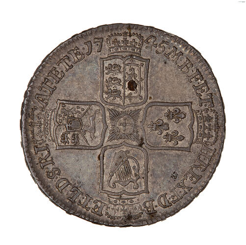 Coin - Halfcrown, George II, Great Britain, 1745 LIMA (Reverse)