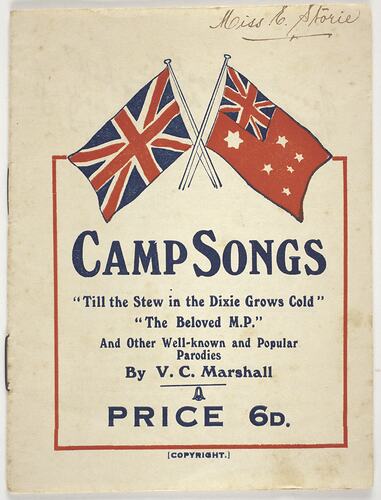 Booklet - Camp Songs by V.C. Marshall, circa 1916