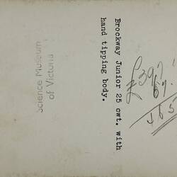 Photograph - Brockway Motors Ltd, Brockway Junior with Hand Tipping Body, Sydney, New South Wales, circa 1920