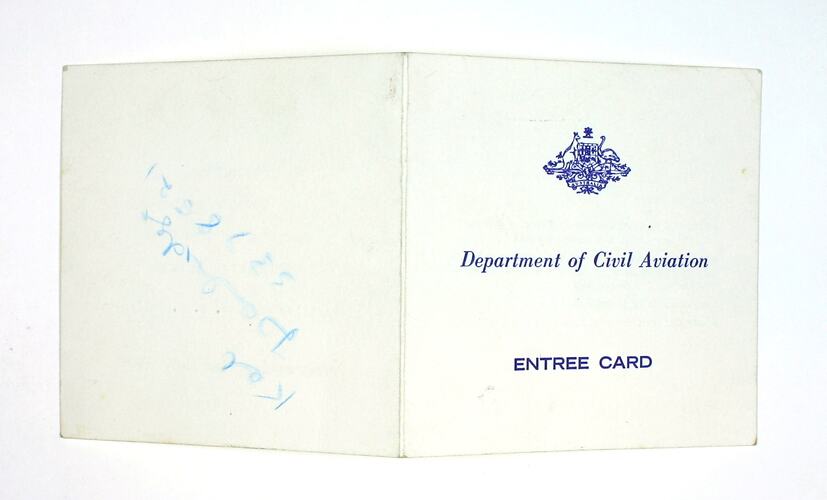 Entree Card - Department of Civil Aviation, Opening of Melbourne Airport, Tullamarine, Victoria, 1 Jul 1970