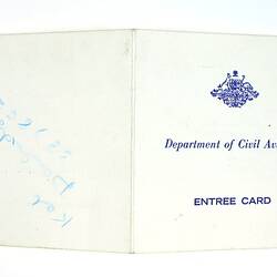 Entree Card - Department of Civil Aviation, Opening of Melbourne Airport, Tullamarine, Victoria, 1 Jul 1970