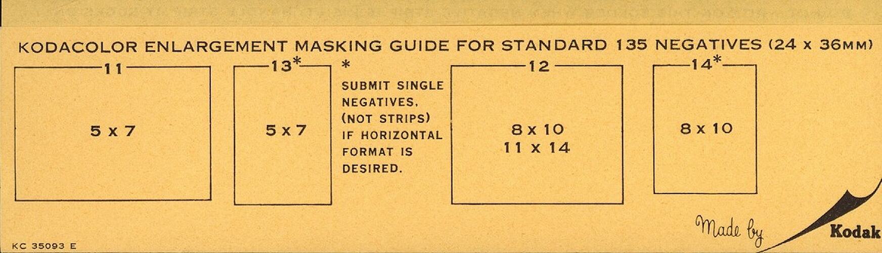 Folder - Kodak Australasia Pty Ltd, Kodacolor Enlargement Masking Guide for Standard 135 Negatives, 1965