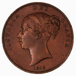 Coin - Penny, Queen Victoria, Great Britain, 1849 (Obverse)