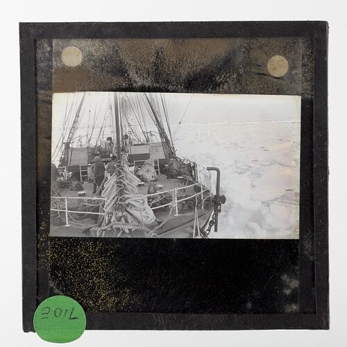 Lantern Slide - Heavy Going for the Discovery in Solid Pack, BANZARE Voyage 2, Antarctica, 1930-1931