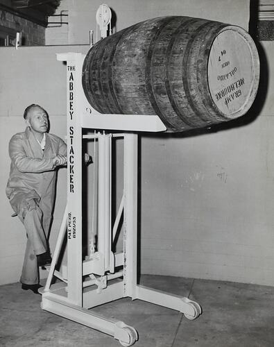 Photograph - Man With Gramp Wine Barrel, Melbourne, Victoria, circa 1940s